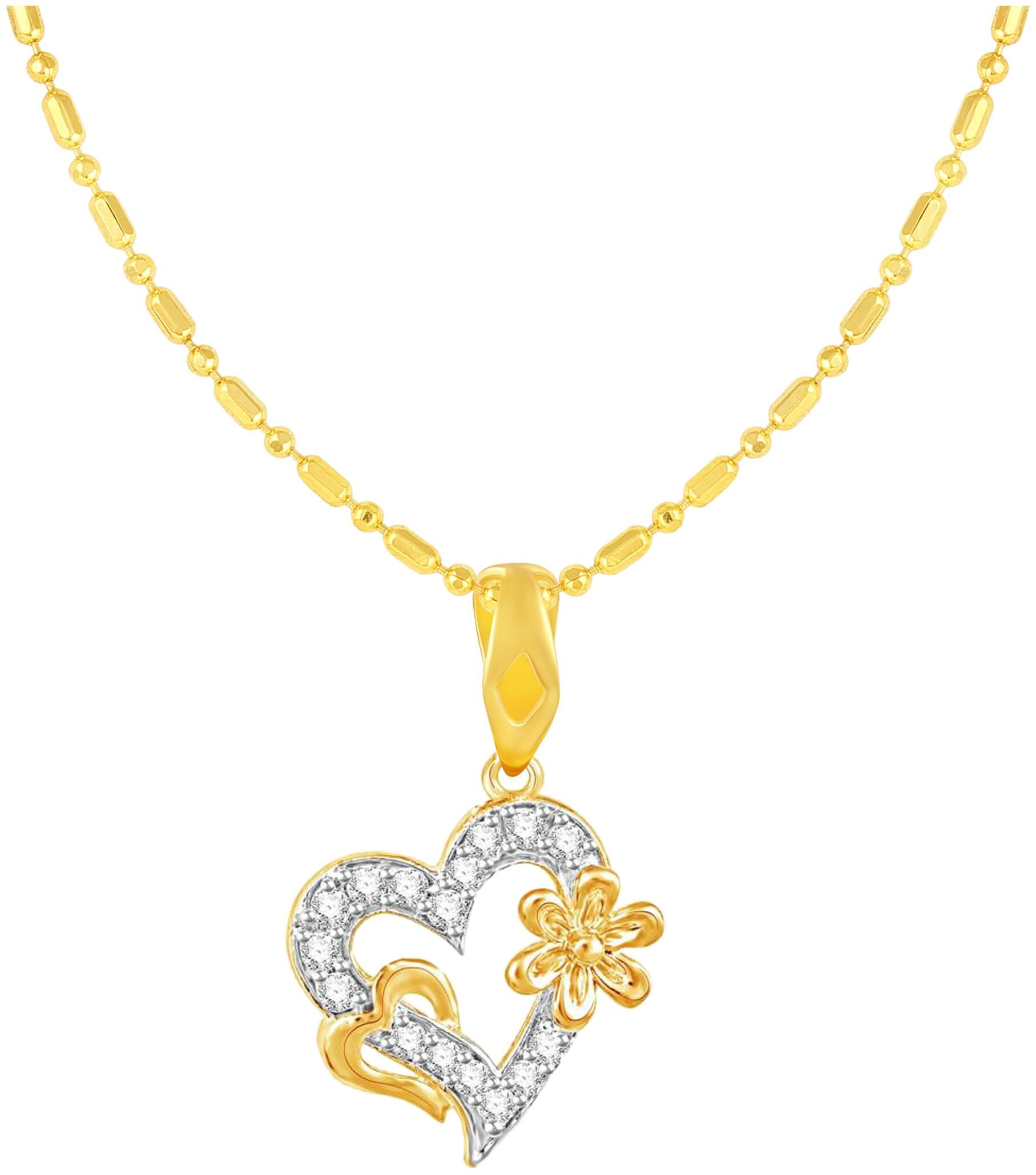 

Sukai Jewels Floral Heart Gold Plated Alloy Brass Cubic Zirconia Pendant with Chain for Women Girls