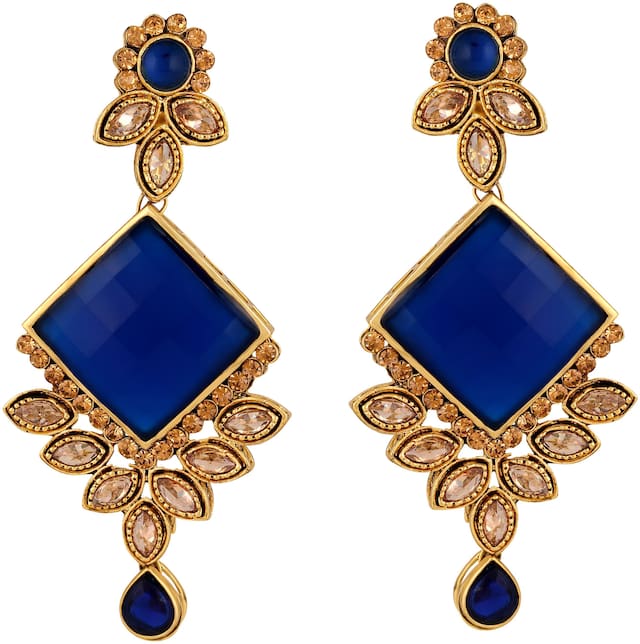 Sukai Jewels Blue Stone Floral Gold Plated Earring For Women and Girls