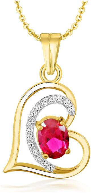 Sukai Jewels Red Ruby Solitiate Gold Plated Alloy & Brass Cubic Zirconia with Chain for Women & Girls