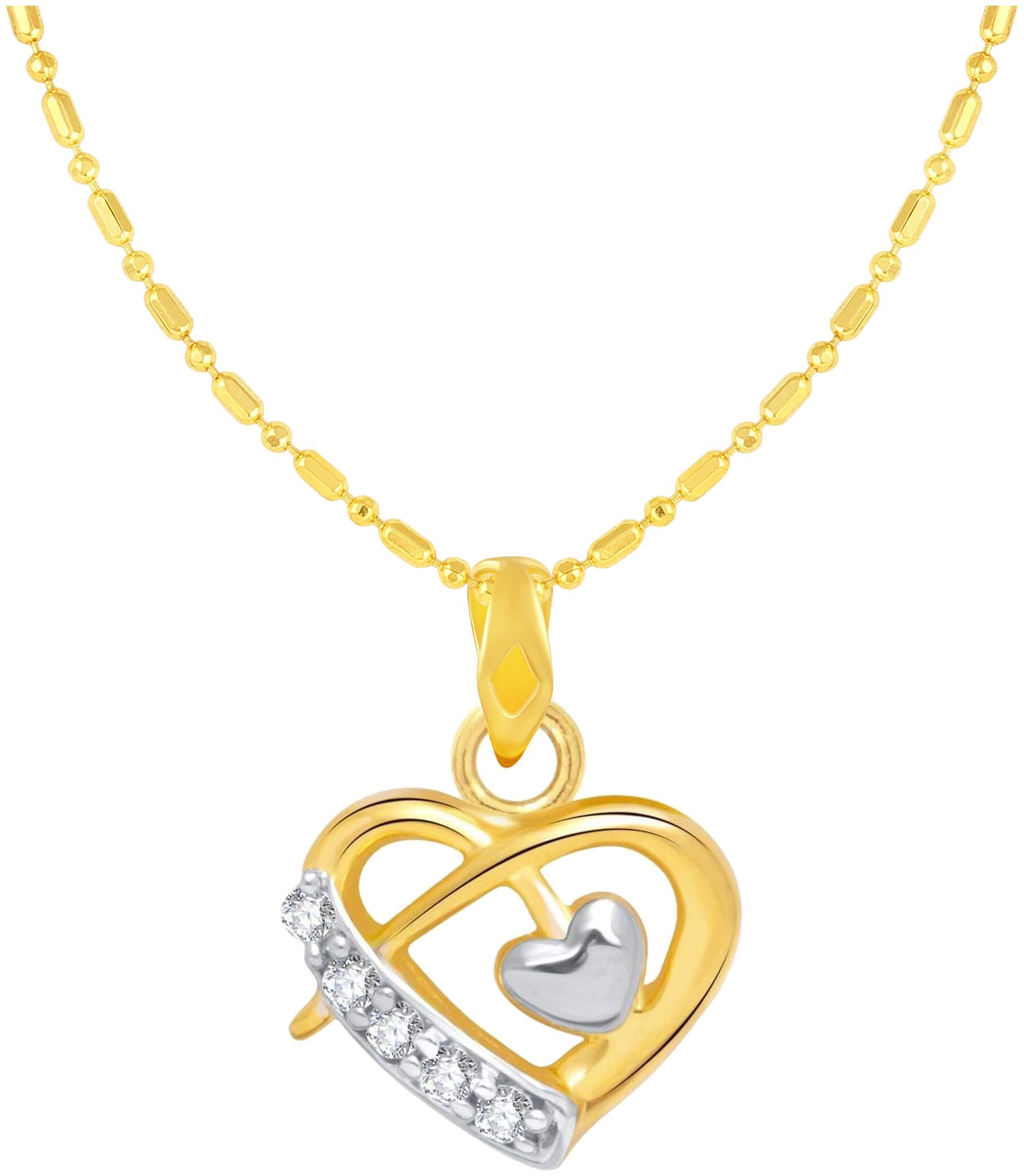 

Sukai Jewels Stylish Heart Gold Plated Alloy Brass Cubic Zirconia Pendant with Chain for Women Girls