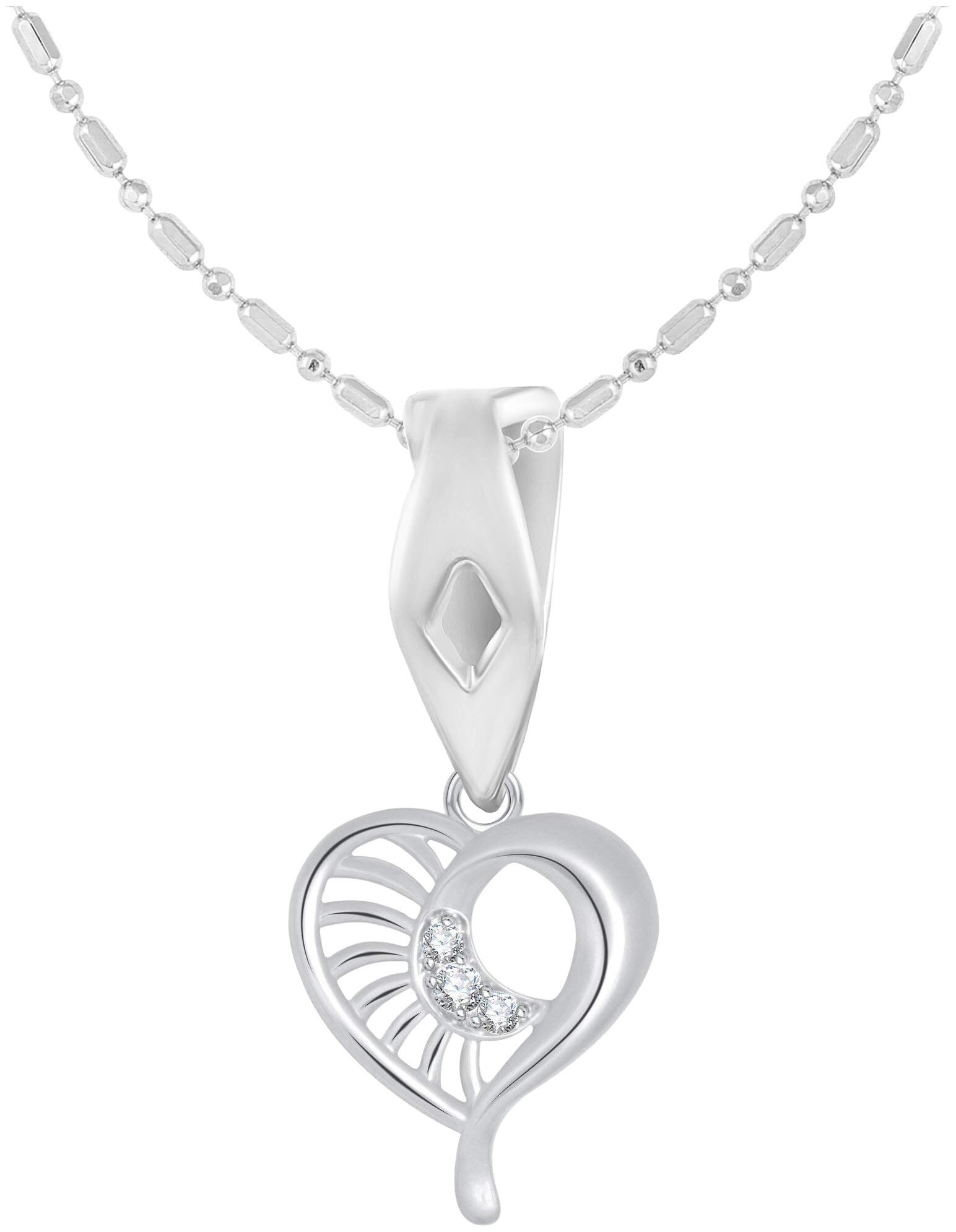

Sukai Jewels Heart Rhodium Plated Alloy Brass Cubic Zirconia Pendant with Chain for Women Girls