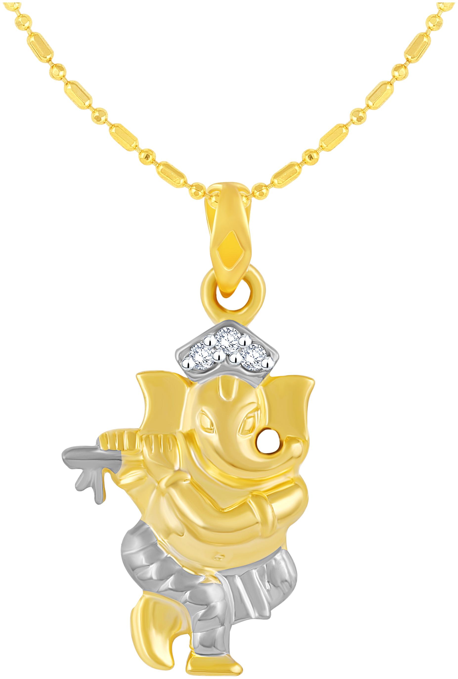 

Sukai Jewels Dancing Ganesh Gold Plated Brass God Pendant with Chain for Women Men