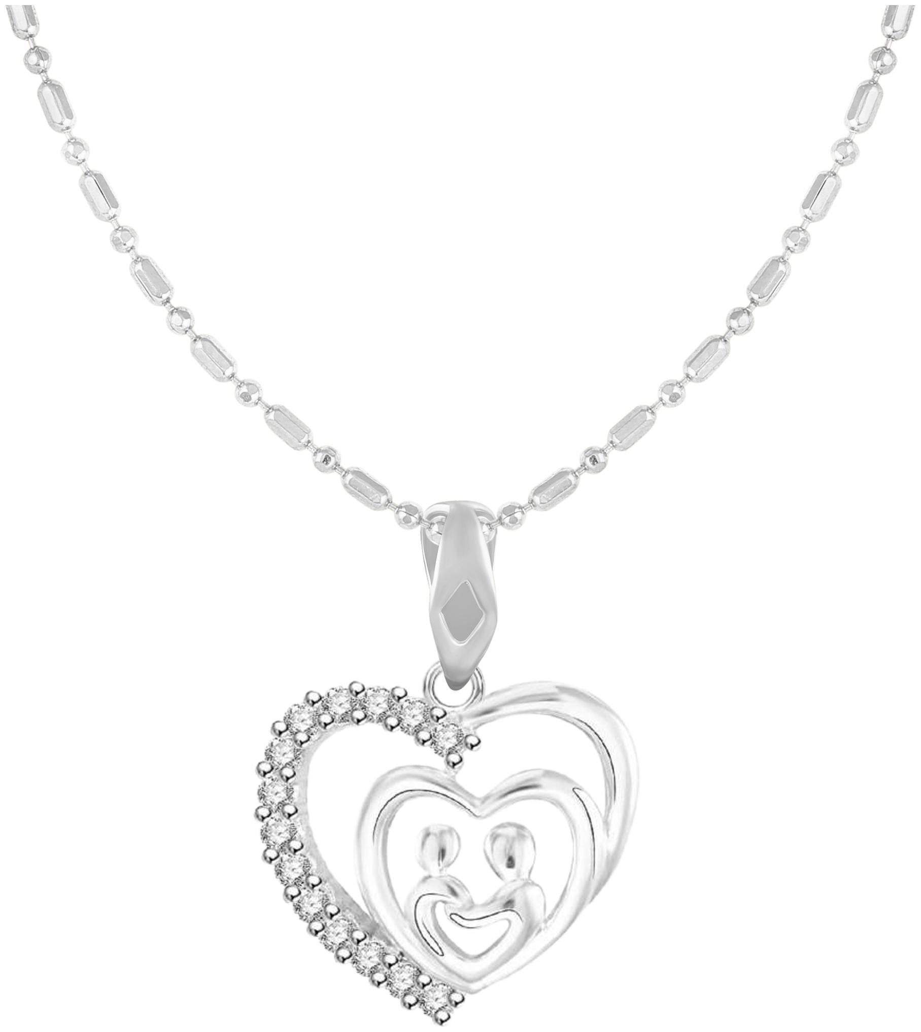 

Sukai Jewels Heart Rhodium Plated Alloy Brass Cubic Zirconia Pendant with Chain for Women Girls