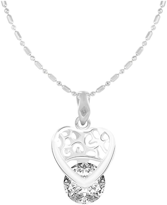 Sukai Jewels Antique Single Solitaire Rhodium Plated Alloy & Brass Cubic Zirconia Pendant with Chain for Women & Girls