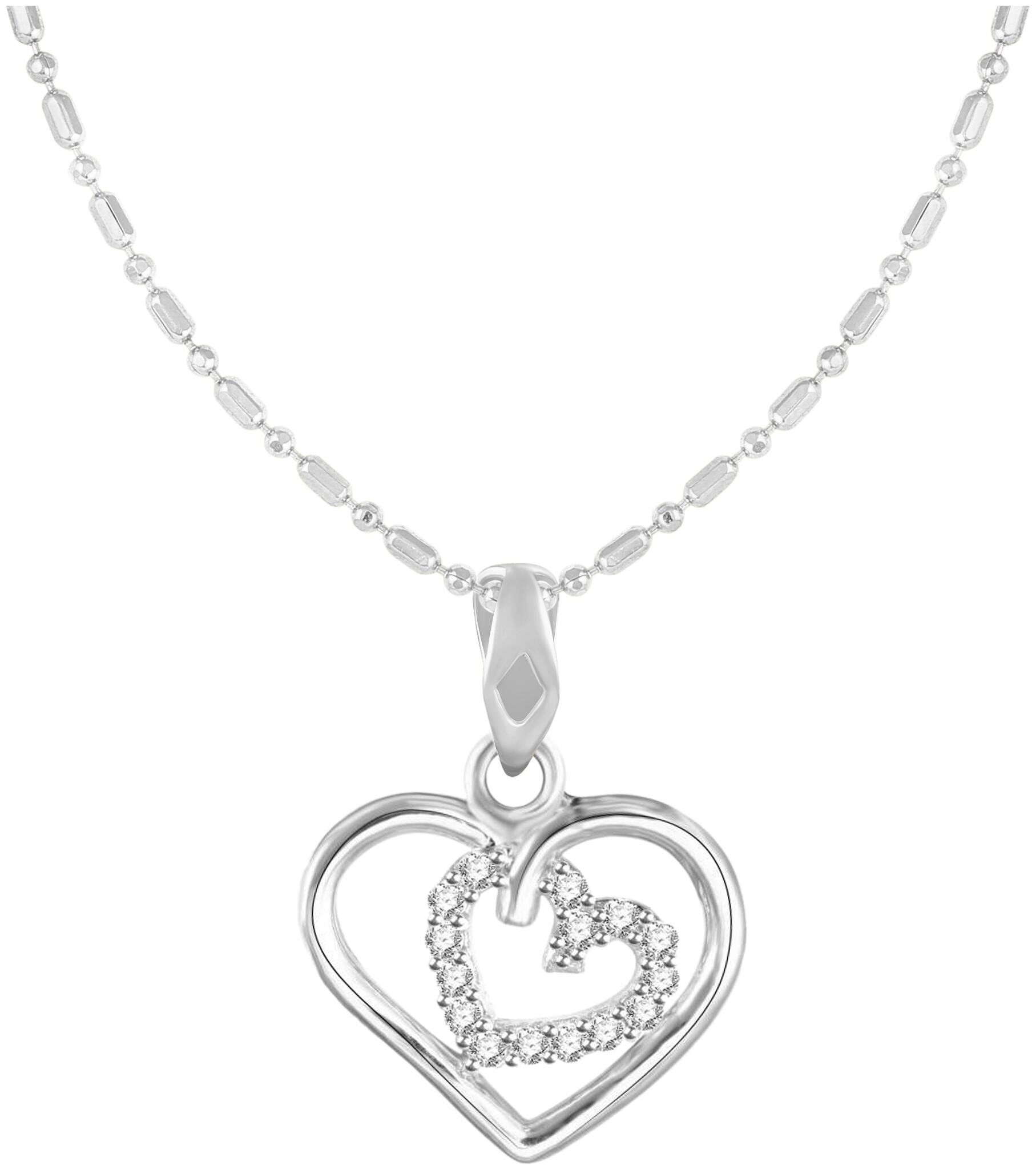 

Sukai Jewels Heart Rhodium Plated Alloy Brass Cubic Zirconia Pendant with Chain for Women Girls