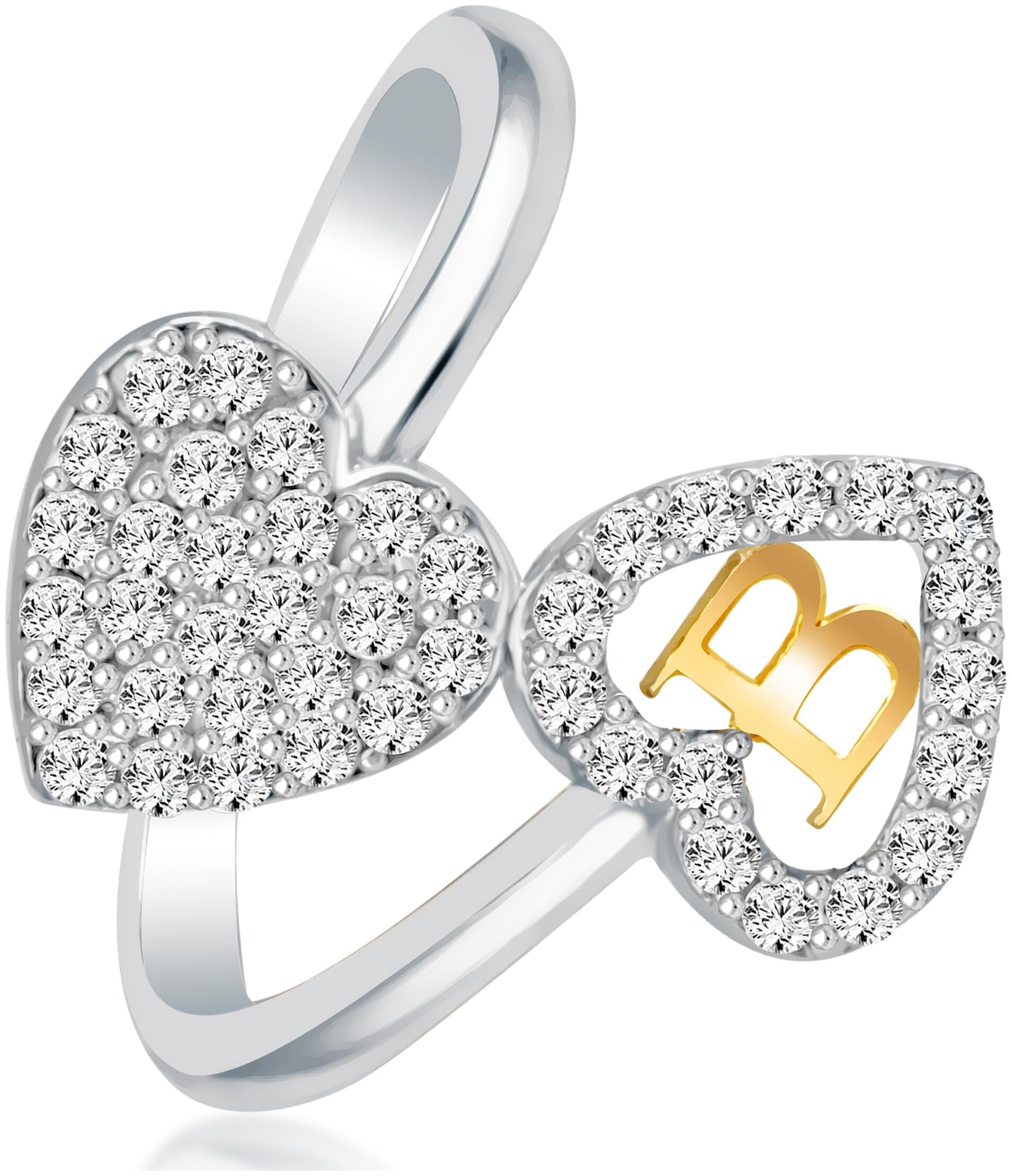 

Sukai Jewels Heart Diamond Letter B Rodhium Plated Alphabet Ring For Women and Girls