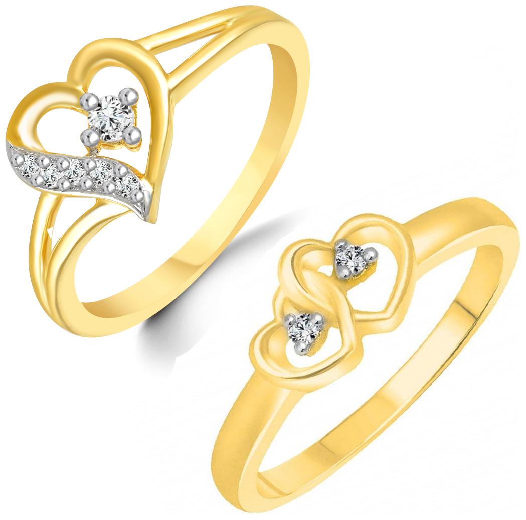 

Sukai Jewels Double heart Solitaire Combo Ring for Women and Girls
