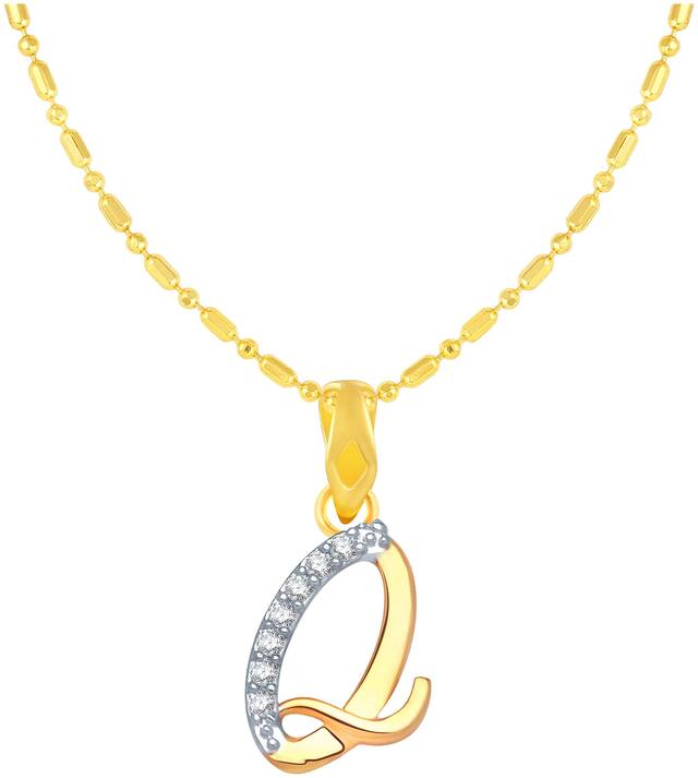 Sukai Jewels Stylish Cursive Initial 'Q' Gold Plated Alphabet Pendant For Women and Girlsls