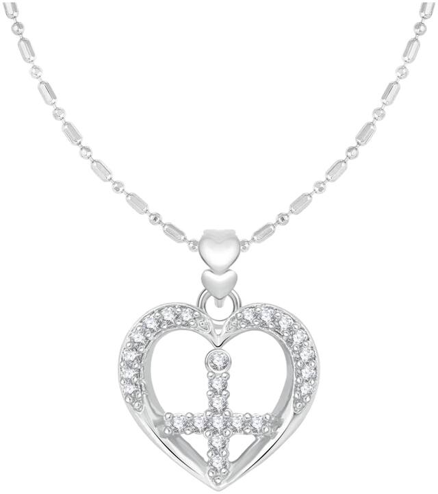 Sukai Jewels Heart Christain Cross Rhodium Plated Alloy & Brass Cubic Zirconia God Pendant for Women & Men