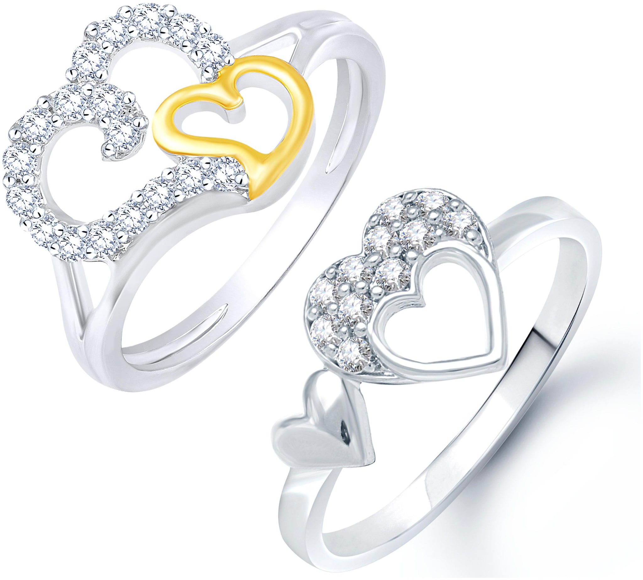 

Sukai Jewels Double heart Solitaire Combo Ring for Women and Girls