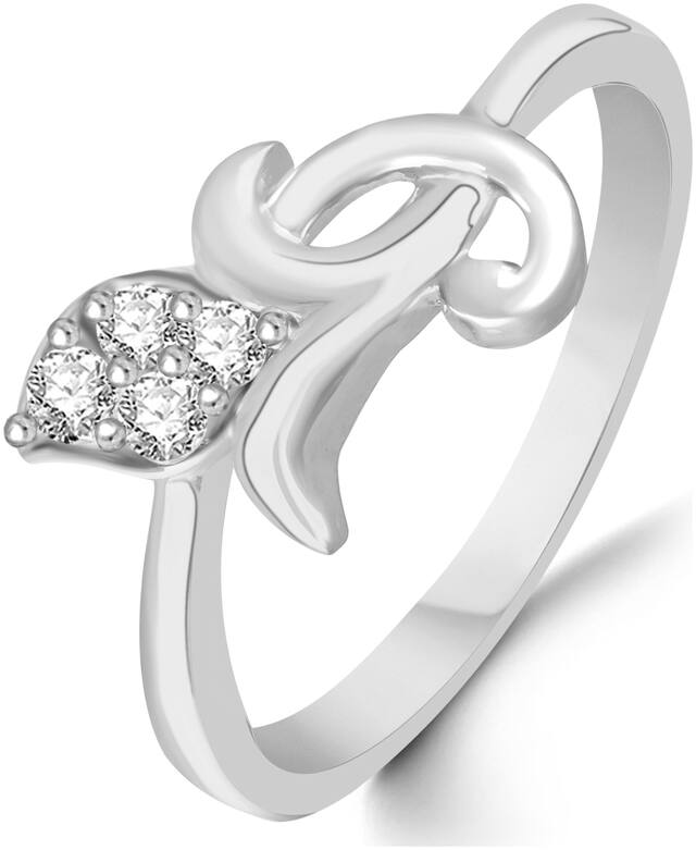 Sukai Jewels Antique Floral Diamond Studded Rhodium Plated Ring For Women and Girls