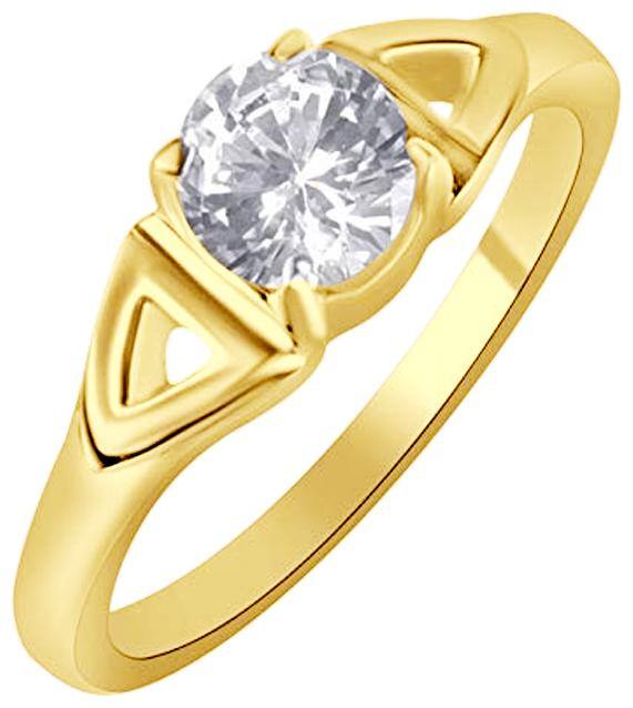 Sukai Jewels Center Single Solitaire Gold Plated Brass Cubic Zirconia Finger Ring for Women