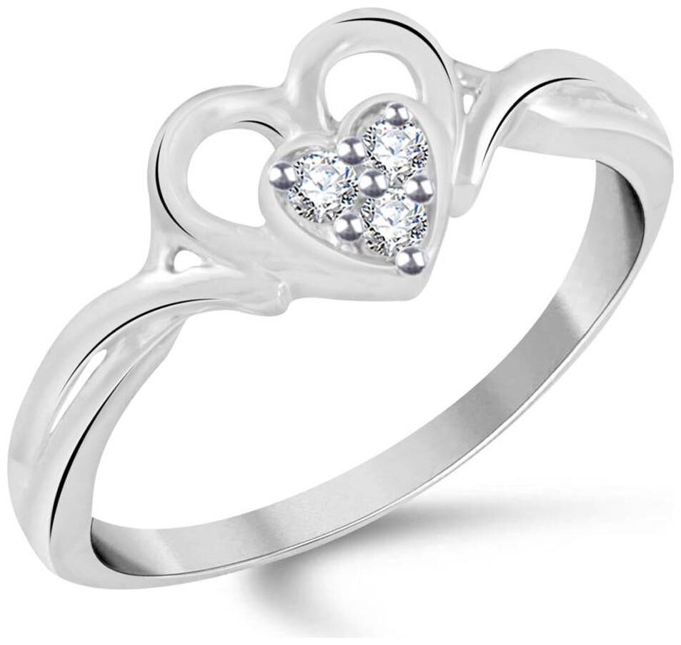 

Sukai Jewels Solitaire Heart Rhodium Plated Alloy Brass Cubic Zirconia Finger Ring for Women Girls