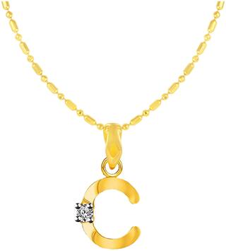 Sukai Jewels Single Soliatire Intial 'C' Gold Plated Alphabet Pendant For Women and Girlsls