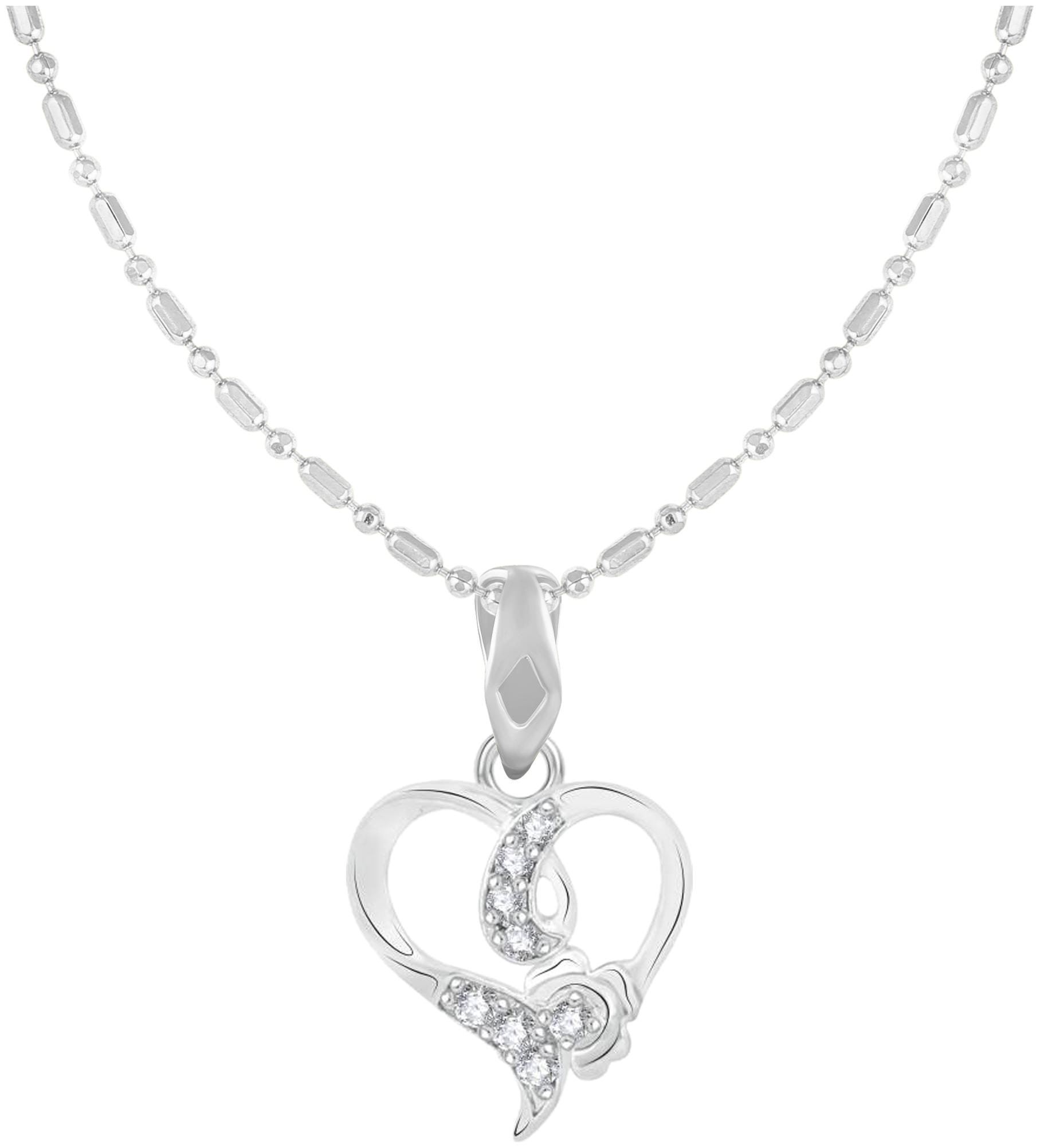 

Sukai Jewels Rose Heart Rhodium Plated Alloy Brass Cubic Zirconia Pendant with Chain for Women Girls