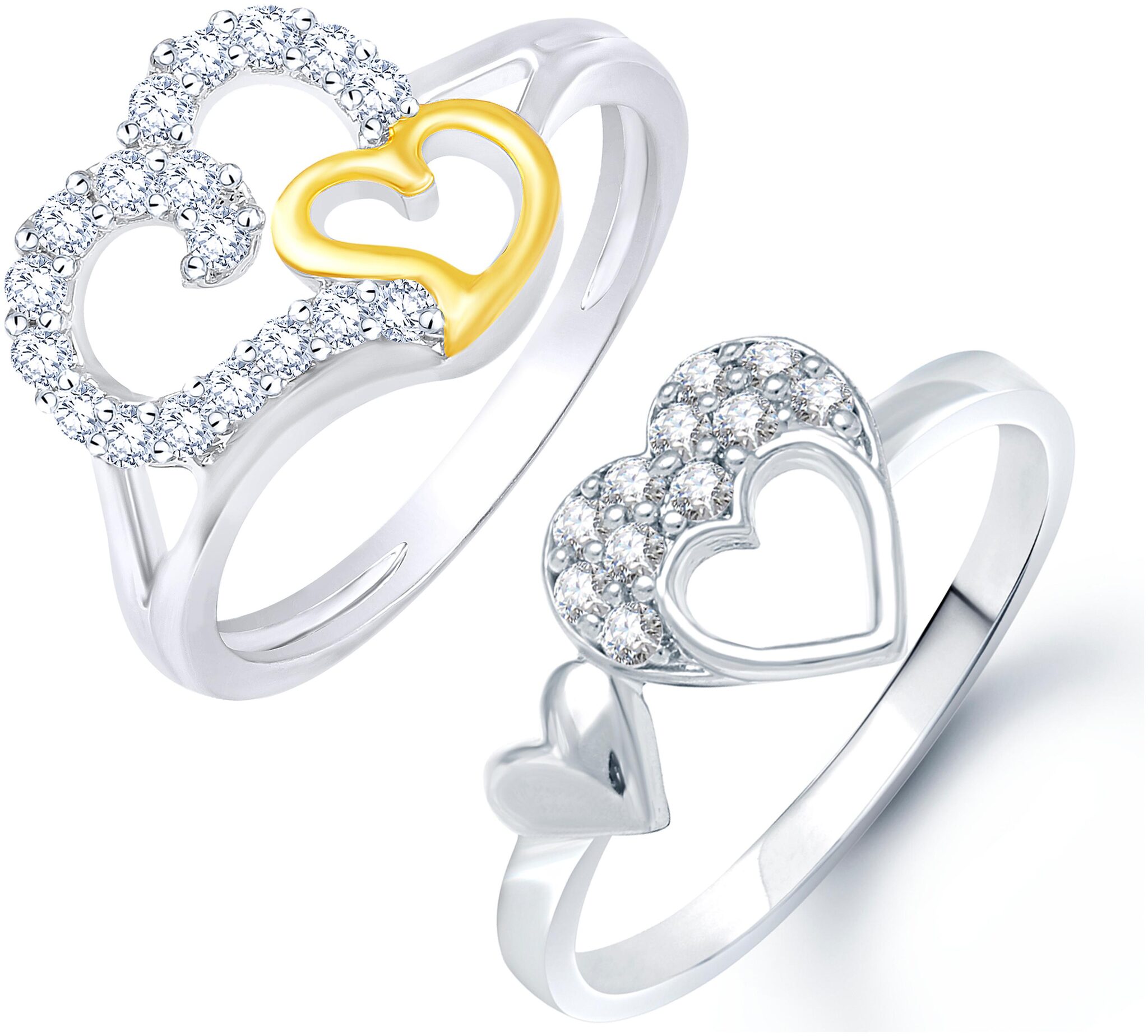

Sukai Jewels Double heart Solitaire Combo Ring for Women and Girls