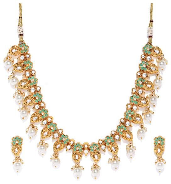 

Sukkhi Adorable Mint Collection Gold Plated Kundan Necklace Set for Women