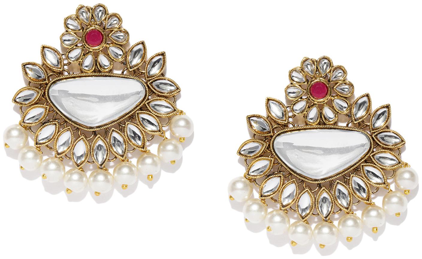 

Sukkhi Adorable Kundan Gold Plated Wedding Jewellery Pearl Dangle Earring for Women