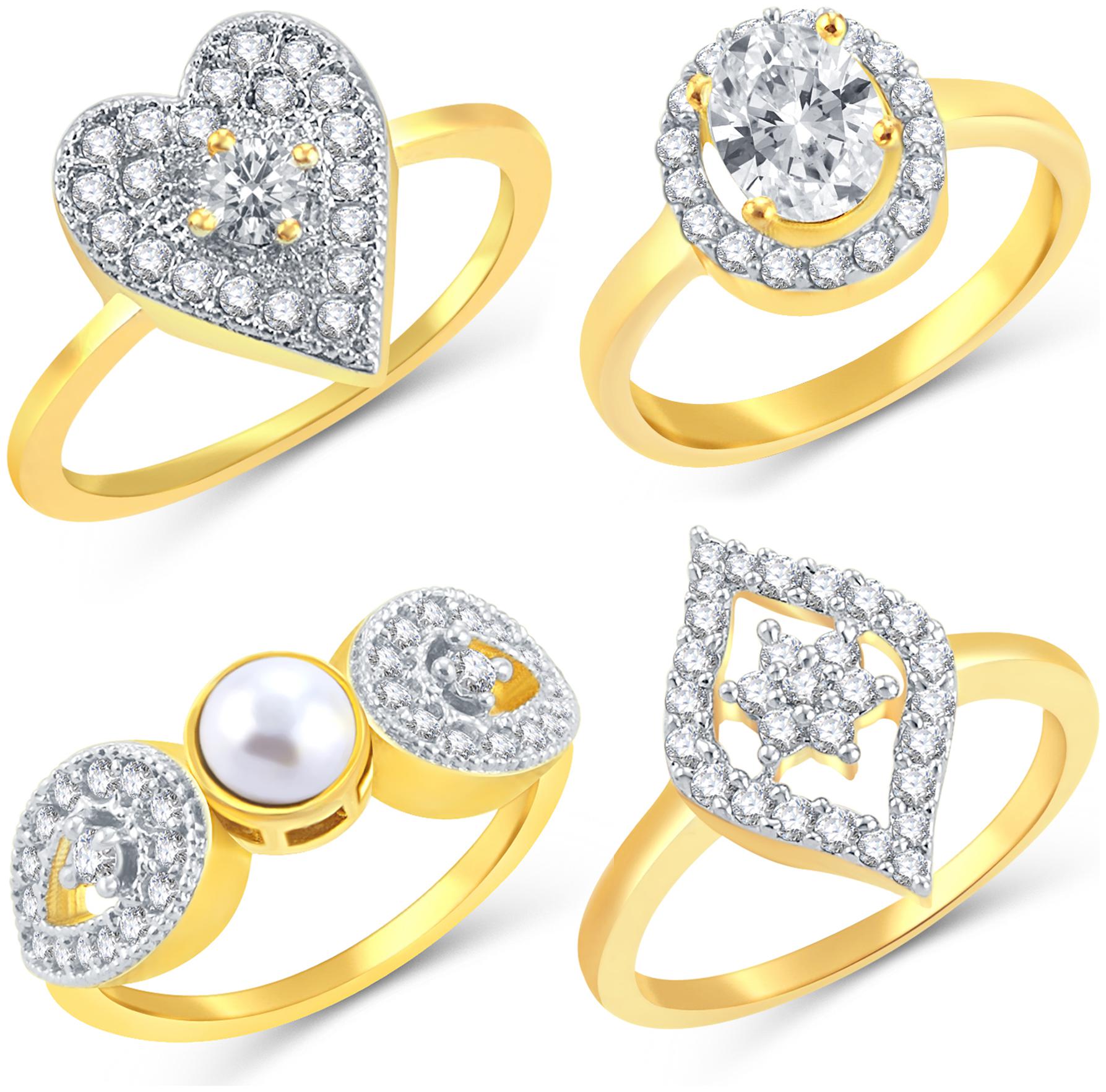 

Sukkhi Alluring Gold Plated Cz Set Of 4 Ring Combo For Women