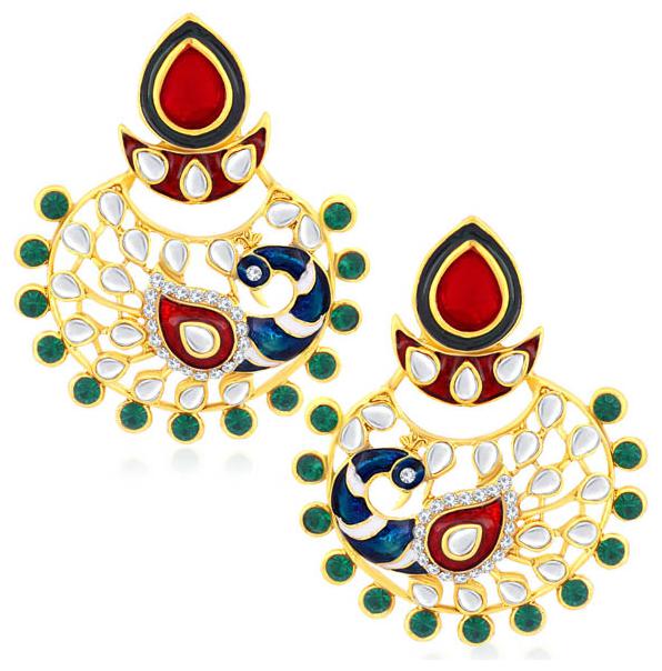 

Sukkhi Amazing Gold Plated Peacock Meenakari Chandbali Earrings For Women