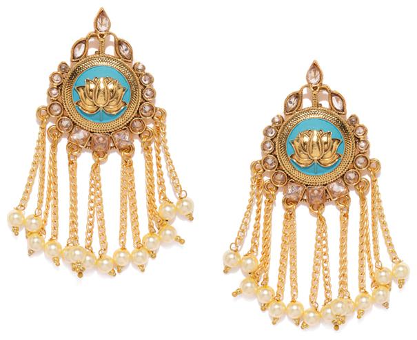 

Sukkhi Antique Gold Plated Lotus Design Dangle Earring for Women