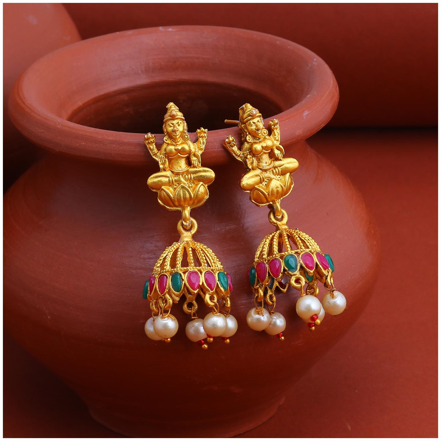 

Sukkhi Antique Pearl Gold Plated Temple Jhumki Earring for Women