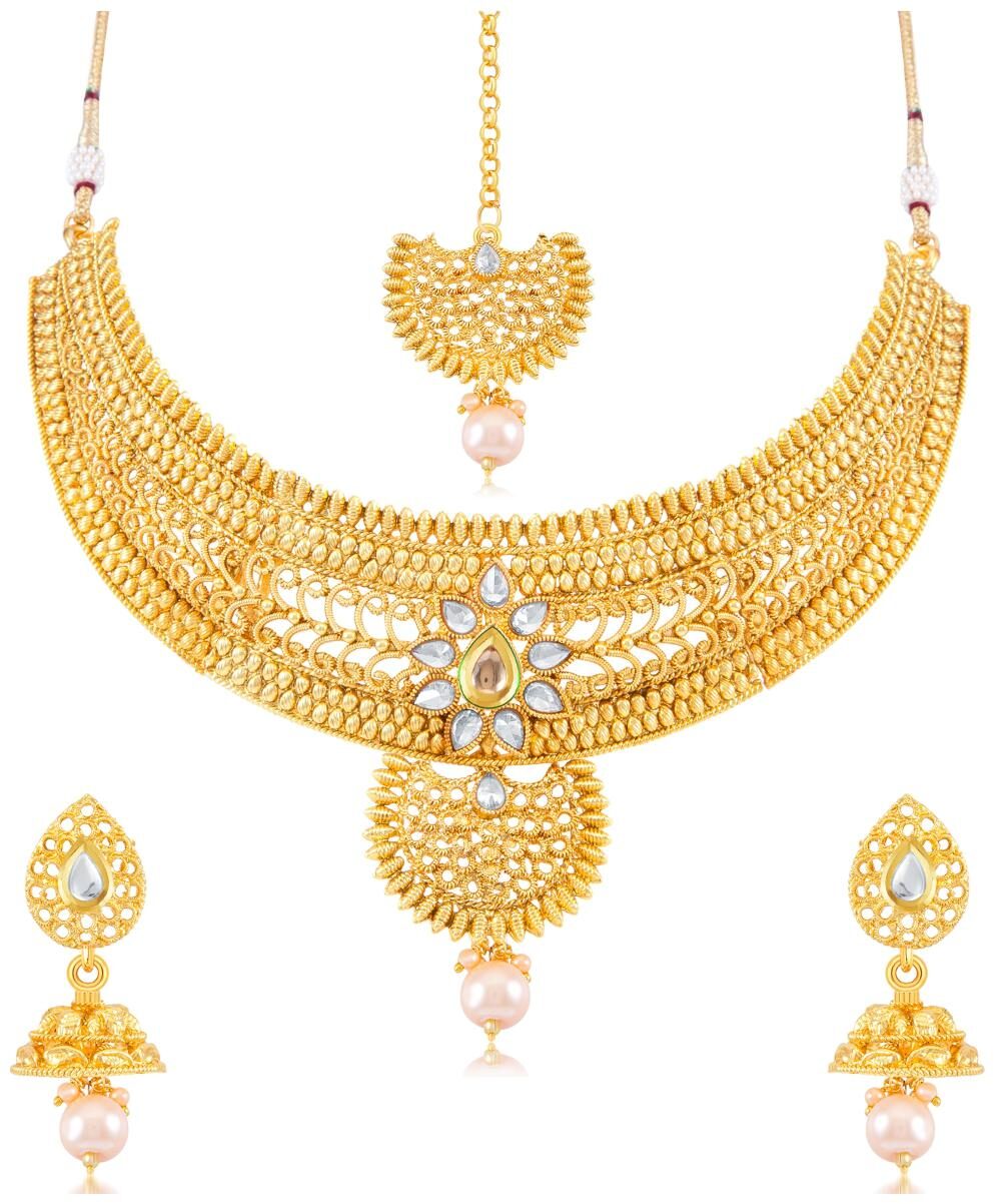 

Sukkhi Appealing Gold Plated Choker Necklace Set for women
