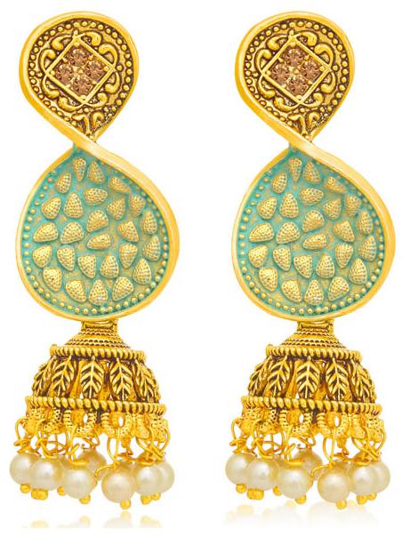 

Sukkhi Astonish LCT Gold Plated Pearl Sky Blue Mint Meena Collection Jhumki Earring For Women