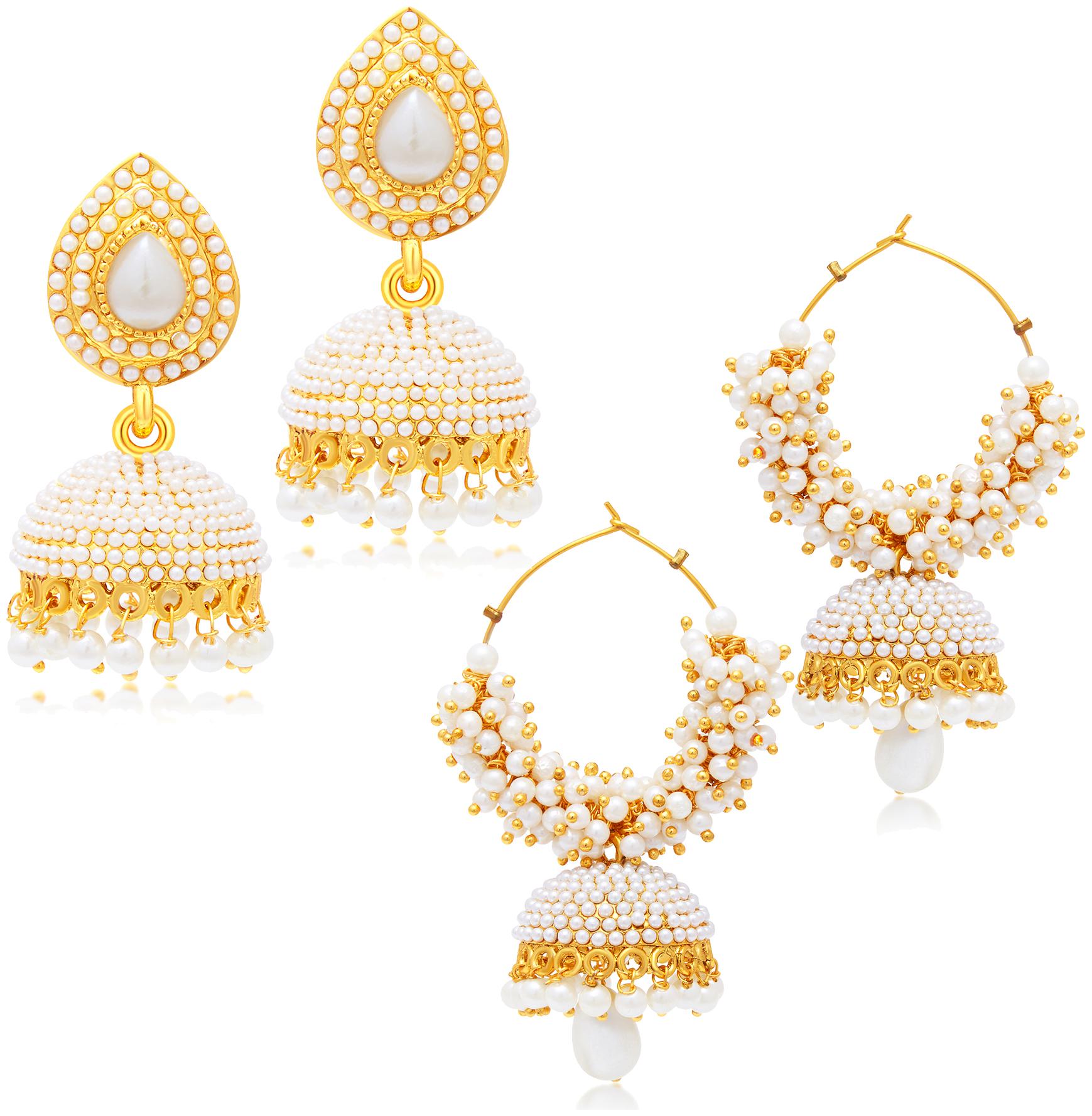 

Sukkhi Astonishing Jhumki Gold Plated Set of 2 Pair Earring Combo For Women