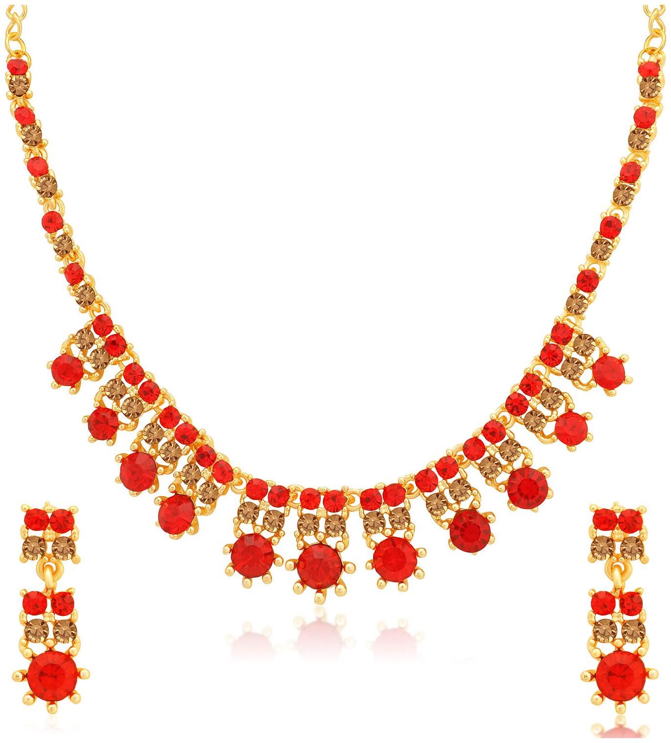 

Sukkhi Attractive LCT and Red Stone Gold Plated Necklace Set for Women
