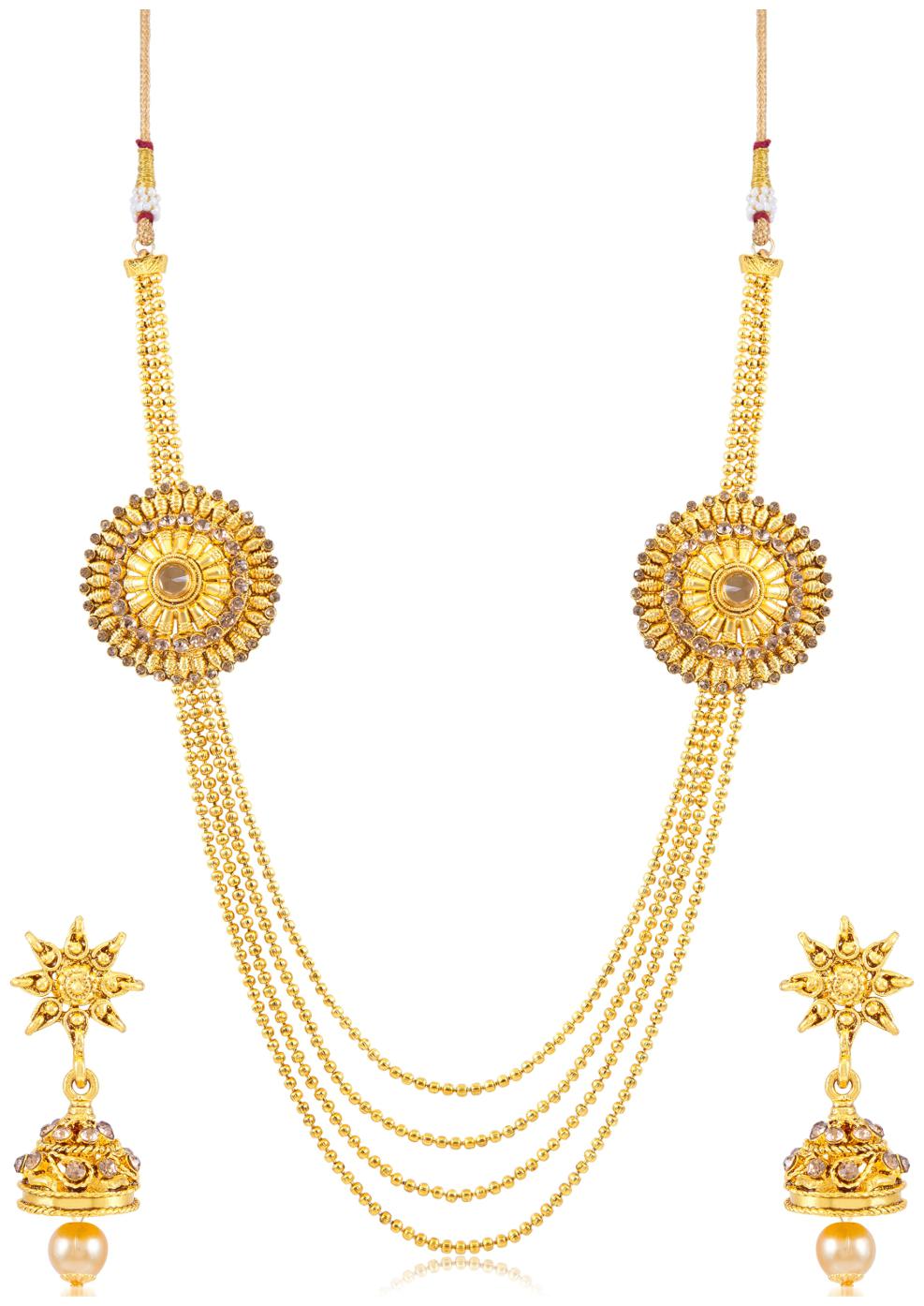 

Sukkhi Beguiling 4 String Round Gold Plated Necklace set for women
