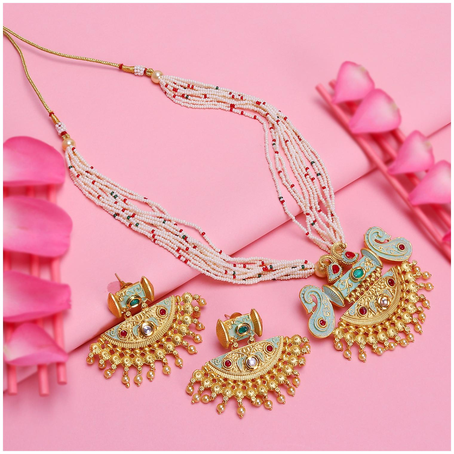 

Sukkhi Brilliant Gold Plated Mint Collection Pearl Necklace Set For Women