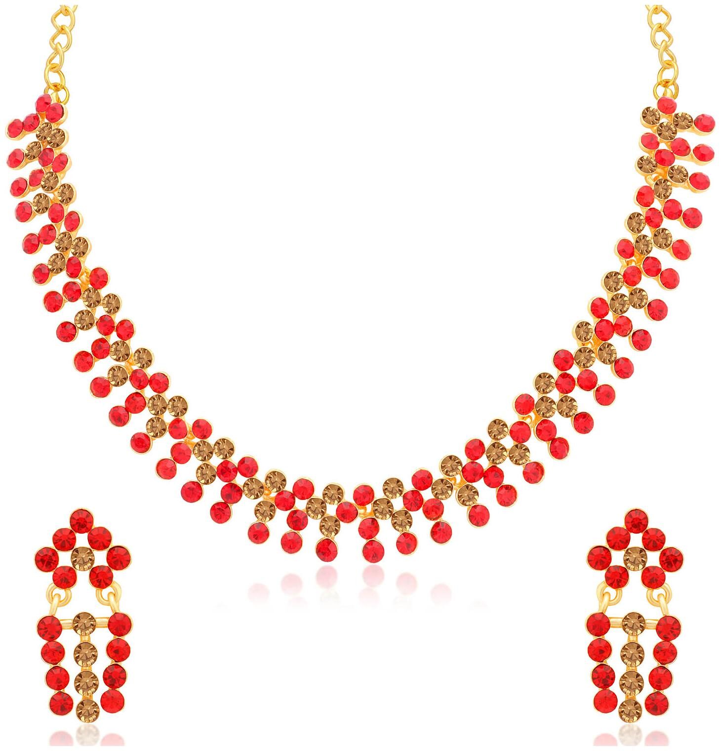 

Sukkhi Brilliant LCT and Red Stone Gold Plated Necklace Set for Women