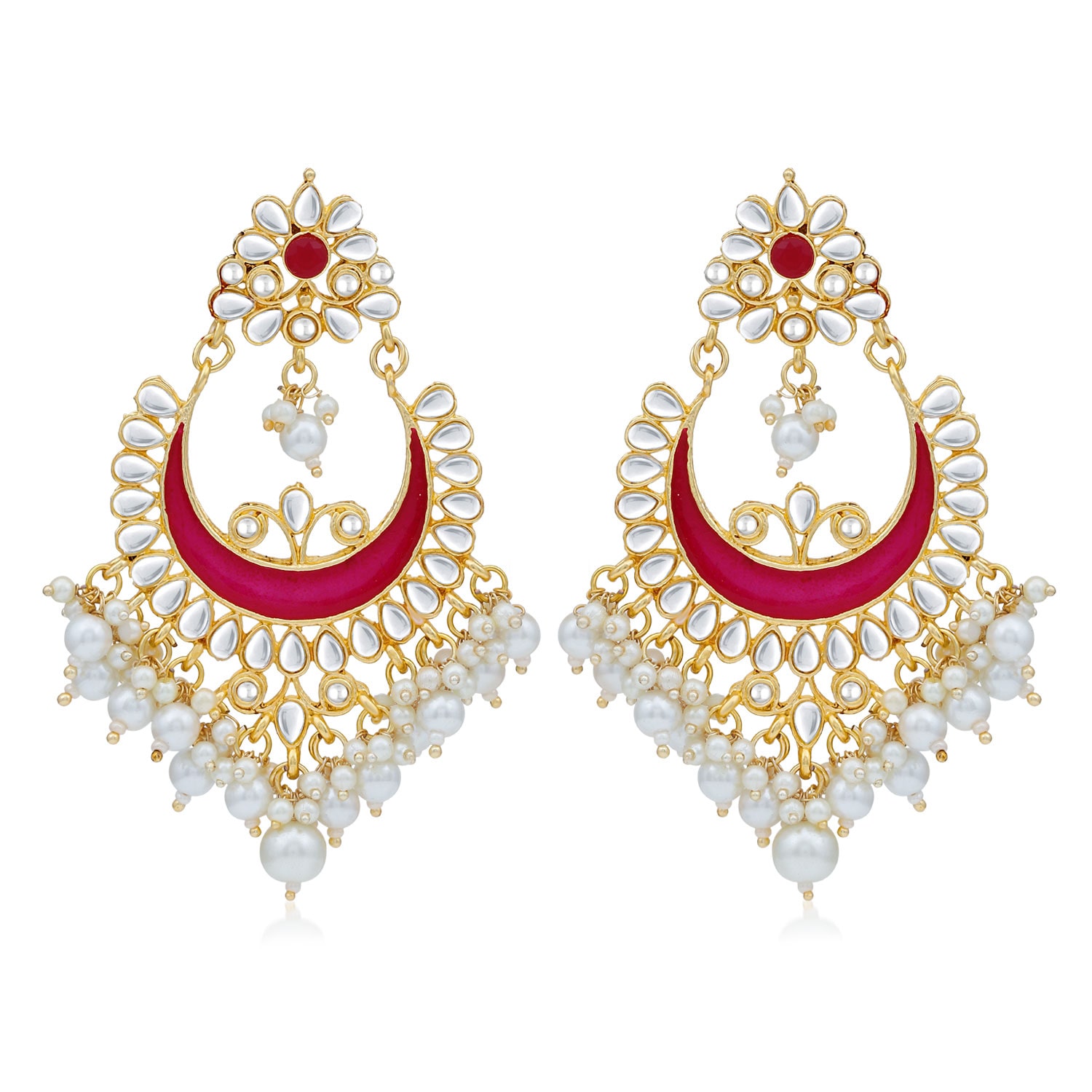 

Sukkhi Charming Pearl Gold Plated Kundan Meenakari Chandbali Earring For Women
