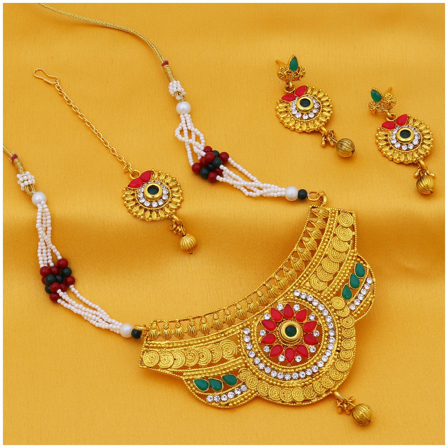

Sukkhi Classic Pearl Gold Plated Collar Jalebi Necklace Set For Women