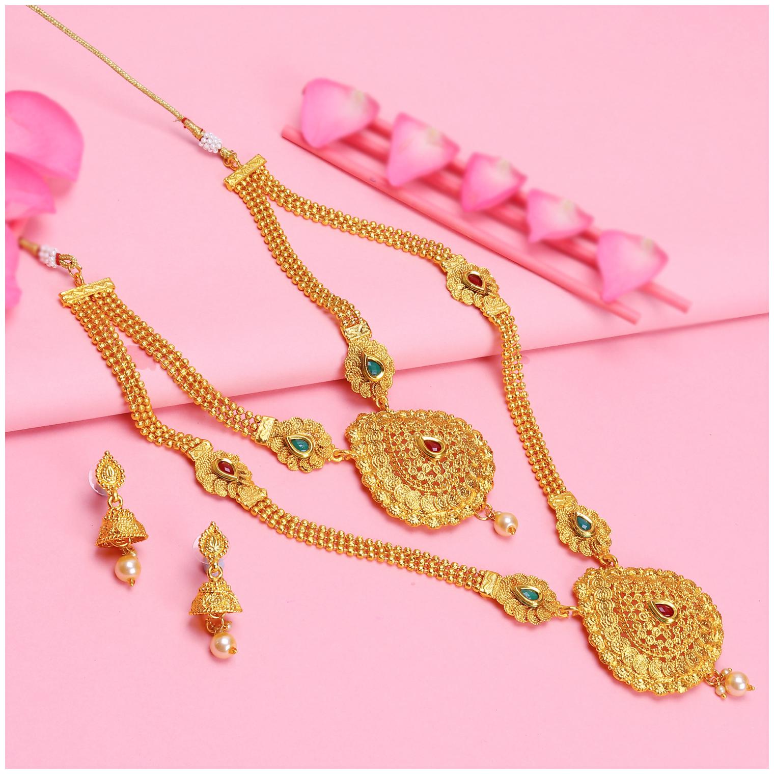 

Sukkhi Classic Gold Plated Pearl Long Haram Necklace Set For Women