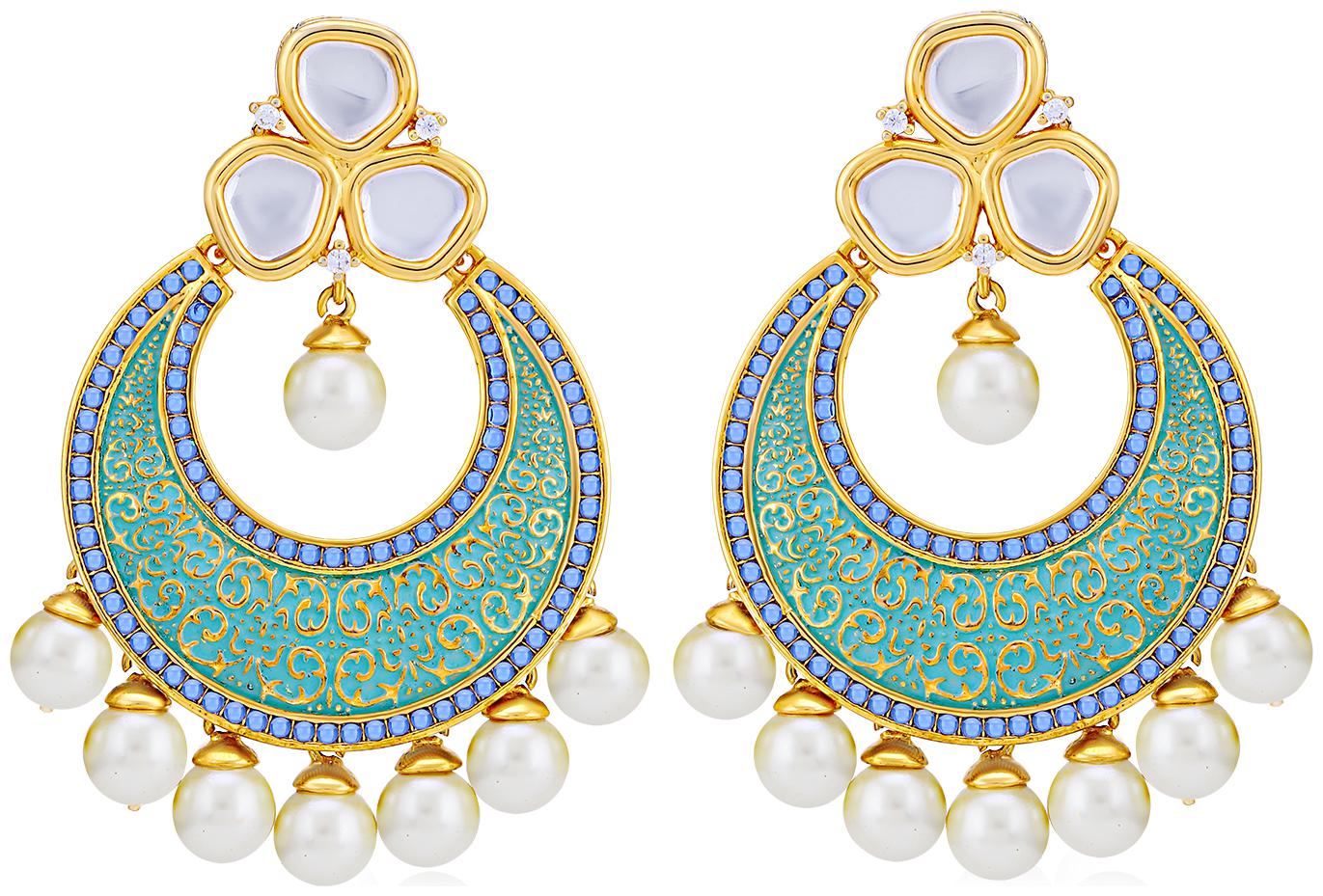 

Sukkhi Classic Pearl Gold Plated Kundan Mint Collection Chandbali Earring for Women