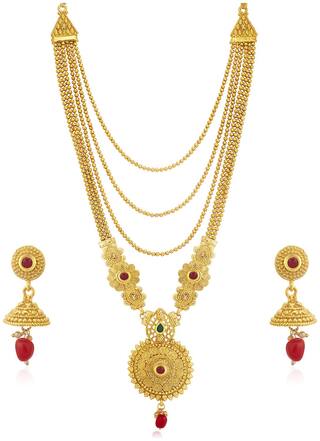 Sukkhi Glitzy Gold Plated Wedding Jewellery Long Haram Necklace Set For Women