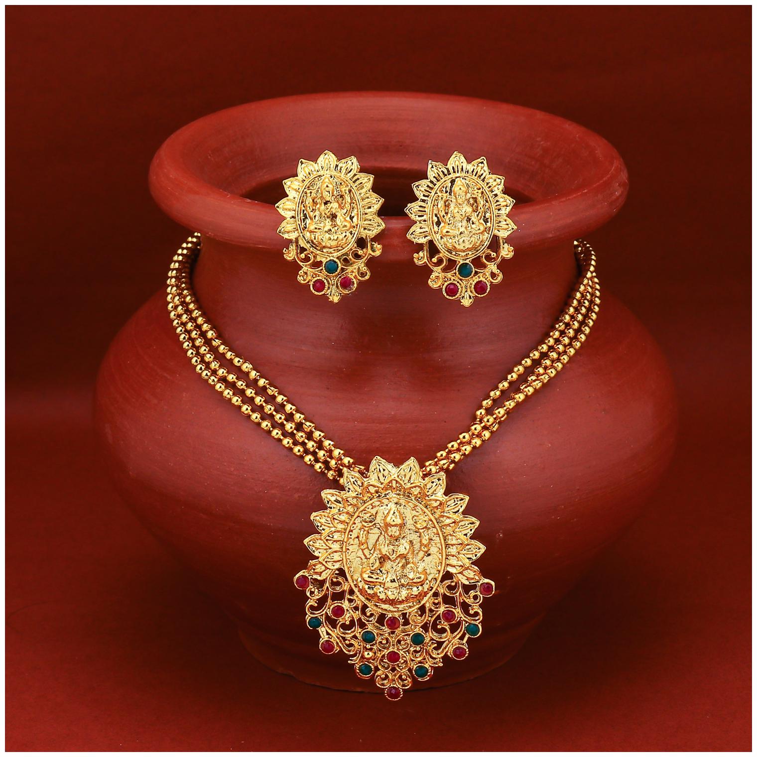 

Sukkhi Classic Gold Plated Goddess Laxmi Multi-String Necklace Set for Women
