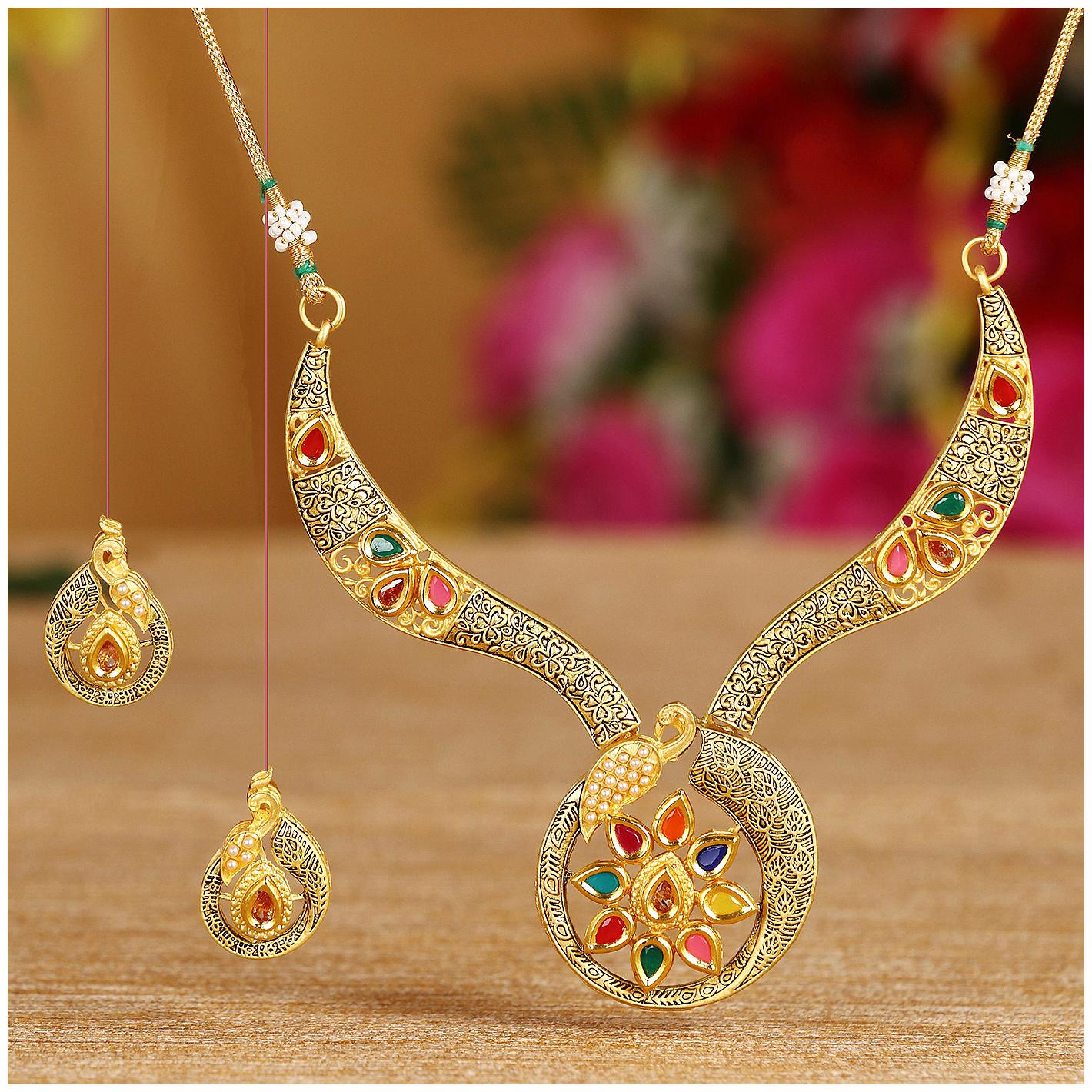 

Sukkhi Classy Multicolor Gold Plated Peacock Necklace Set For Women