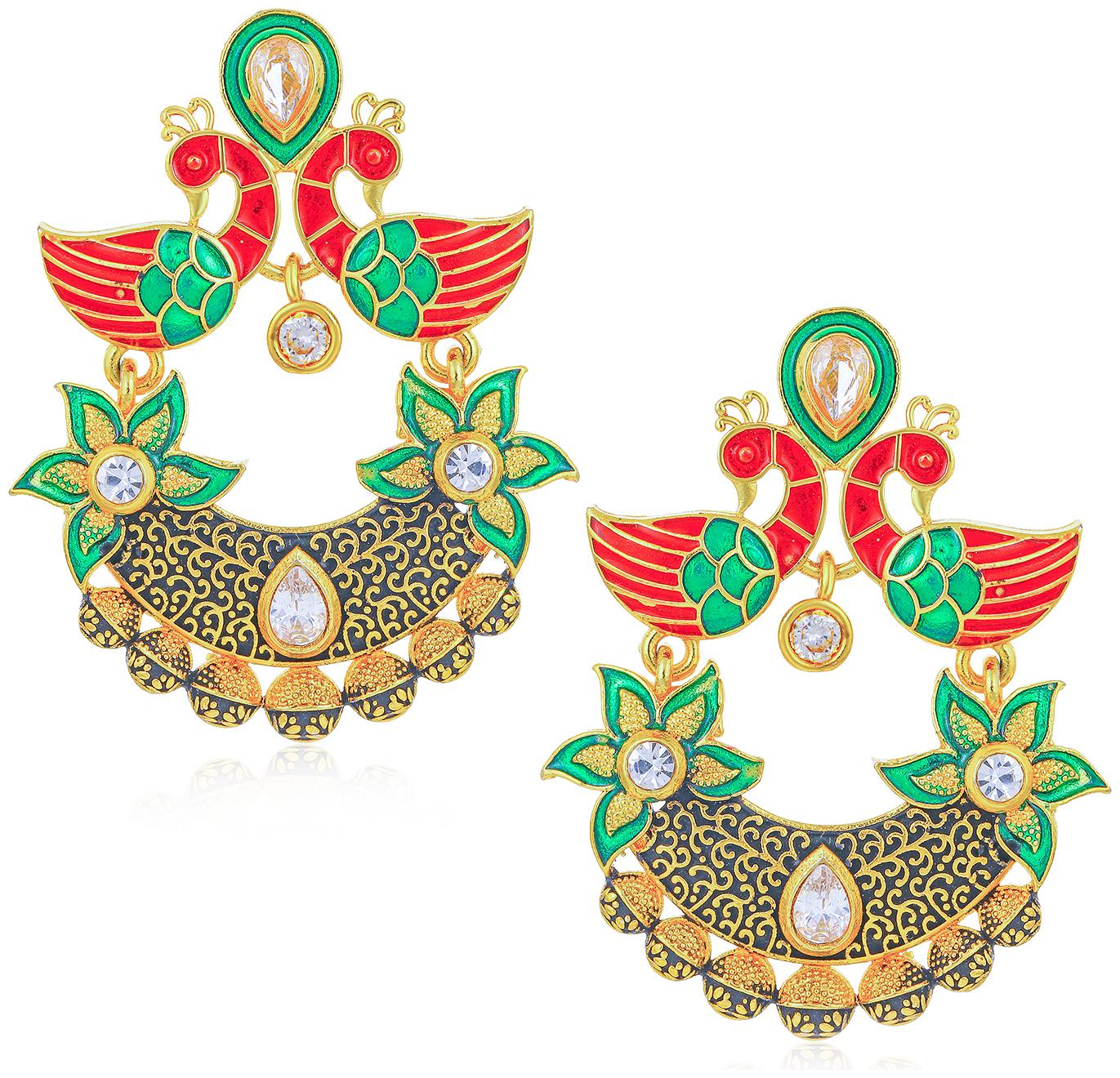 

Sukkhi Cluster Kundan Peacock Gold Plated Mint Meena Collection Earring for Women