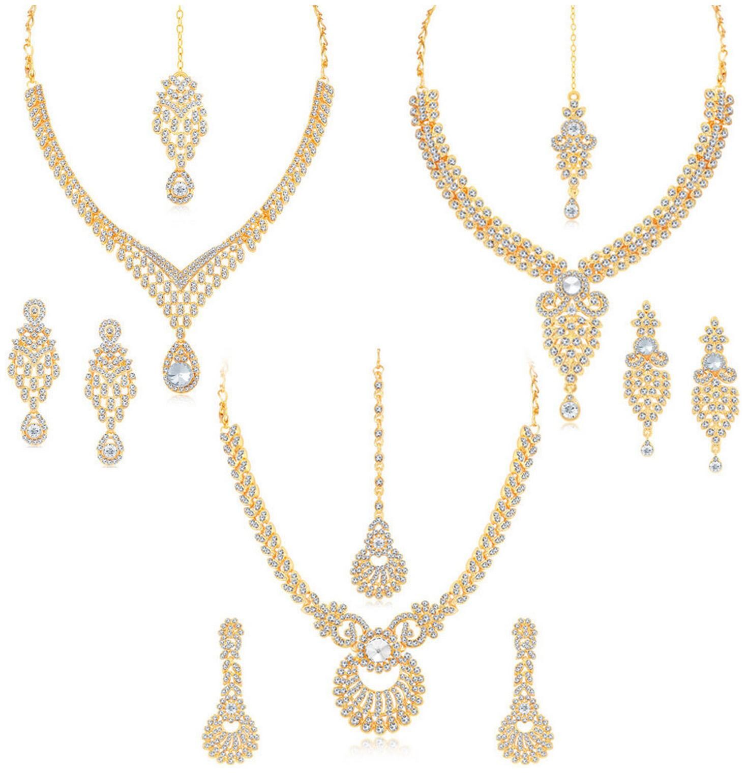 

Sukkhi Cluster Gold Plated Austrian Stone Necklace Set Combo For Women