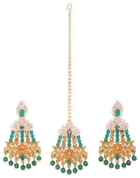 

Sukkhi Cluster Gold Plated Mint Collection Earring and Maangtikka Set for Women