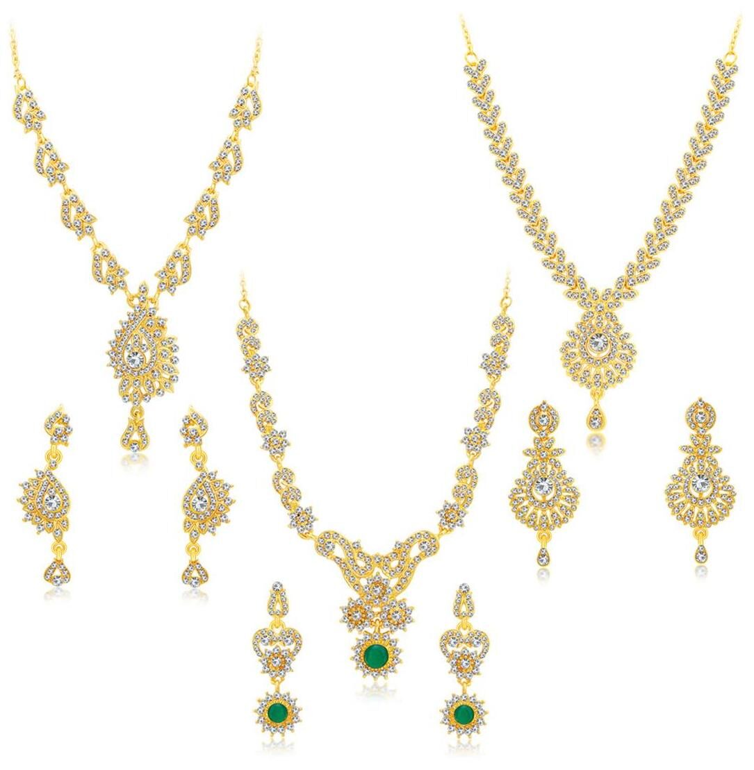 

Sukkhi Creative Gold Plated AD Set of 3 Necklace Set Combo For Women