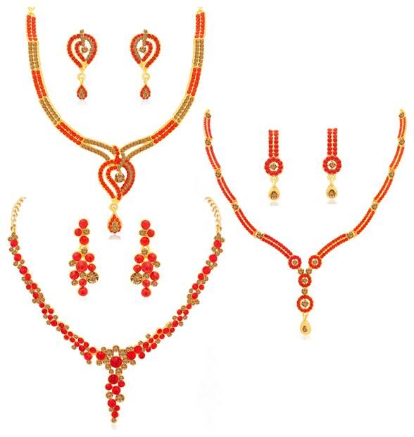 

Sukkhi Delightful LCT and Red Stone Gold Plated Necklace Set Combo for Women