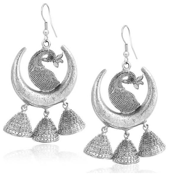 

Sukkhi Delightful Oxidised Peacock Chandbali Jhumki Earring For Women