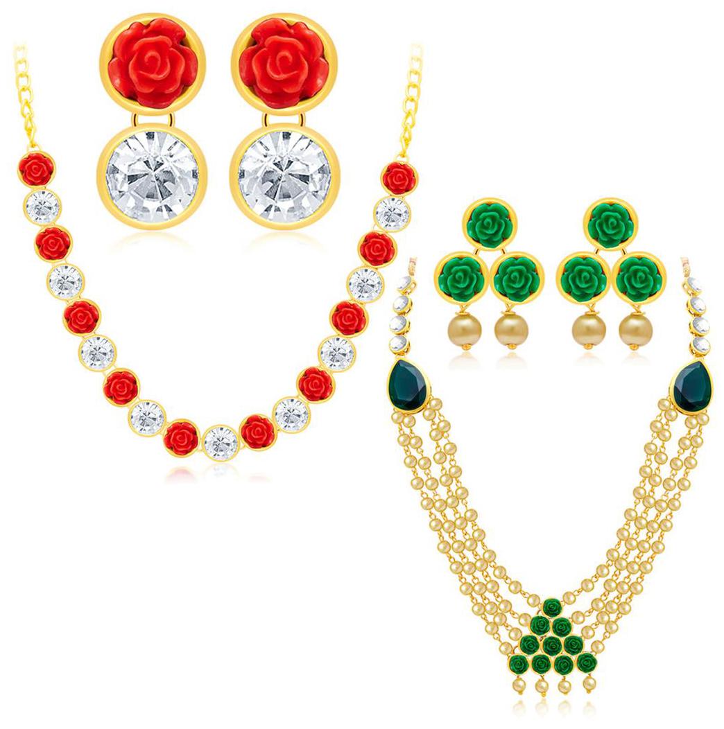 

Sukkhi Designer Gold Plated AD Set of 2 Necklace Set Combo For Women