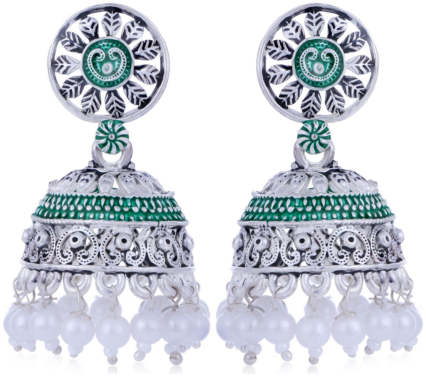 

Sukkhi Designer Oxidised Mint Collection Pearl Jhumki Earring For Women