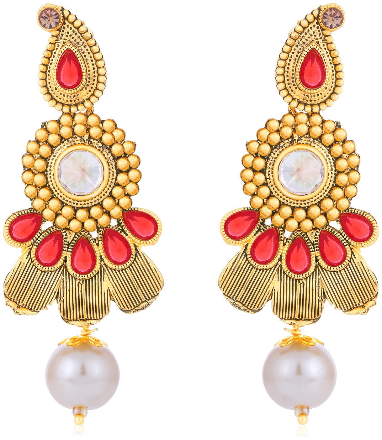 

Sukkhi Designer Pearl Oxidised Gold Plated Dangle Earring For Women