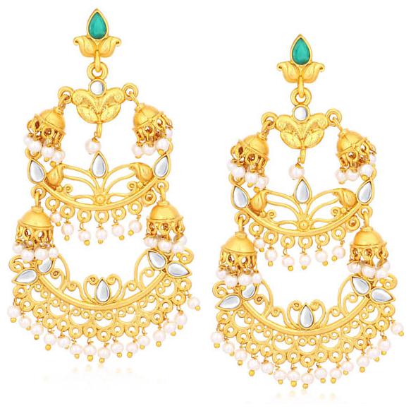 

Sukkhi Designer Gold Plated Kundan Chandelier Earrings For Women